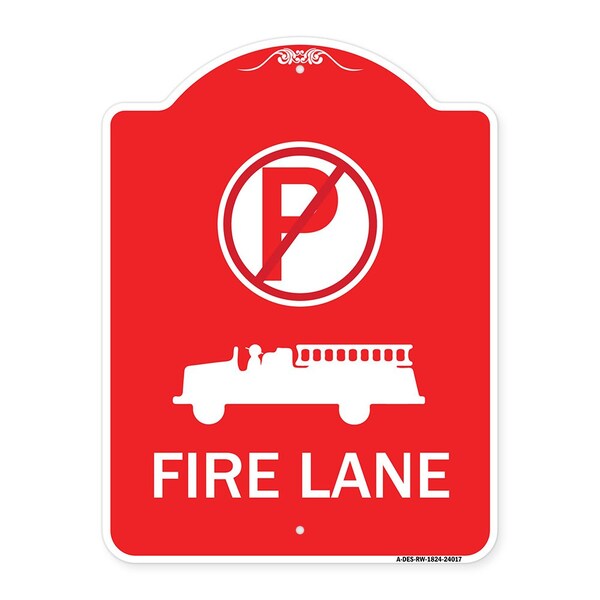 Signmission Fire Lane W/ No Parking & Graphic, Red & White Aluminum Architectural Sign, 18" x 24", RW-1824-24017 A-DES-RW-1824-24017 - main